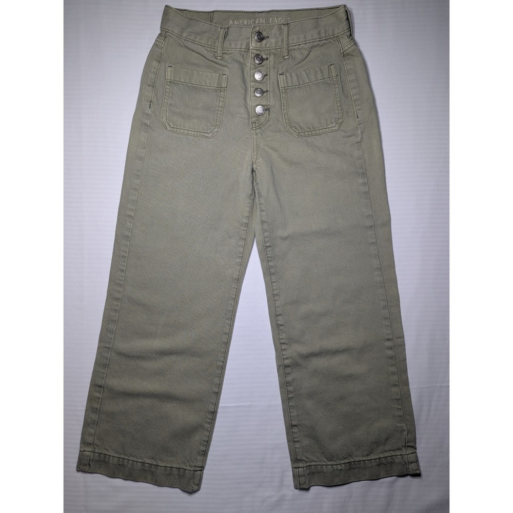 American Eagle Olive Utility Pants High Rise Button Fly Straight Y2K
